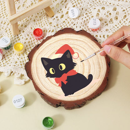 Rondelle de bois à peindre par numéro Chaton au Bonnet de Noël, vue 8, Maison Artsen