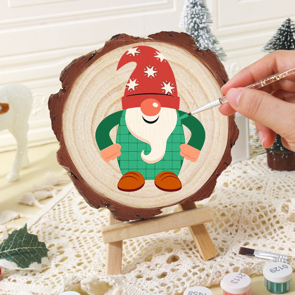 Rondelle de bois à peindre par numéro Lutin de Noël, vue 6, Maison Artsen