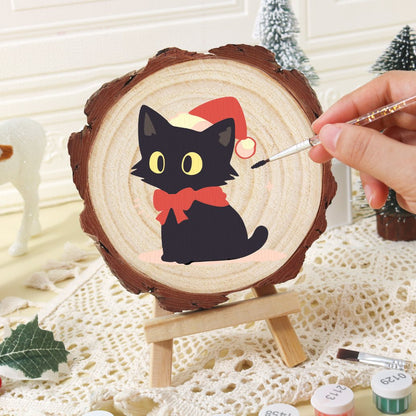 Rondelle de bois à peindre par numéro Chaton au Bonnet de Noël, vue 5, Maison Artsen