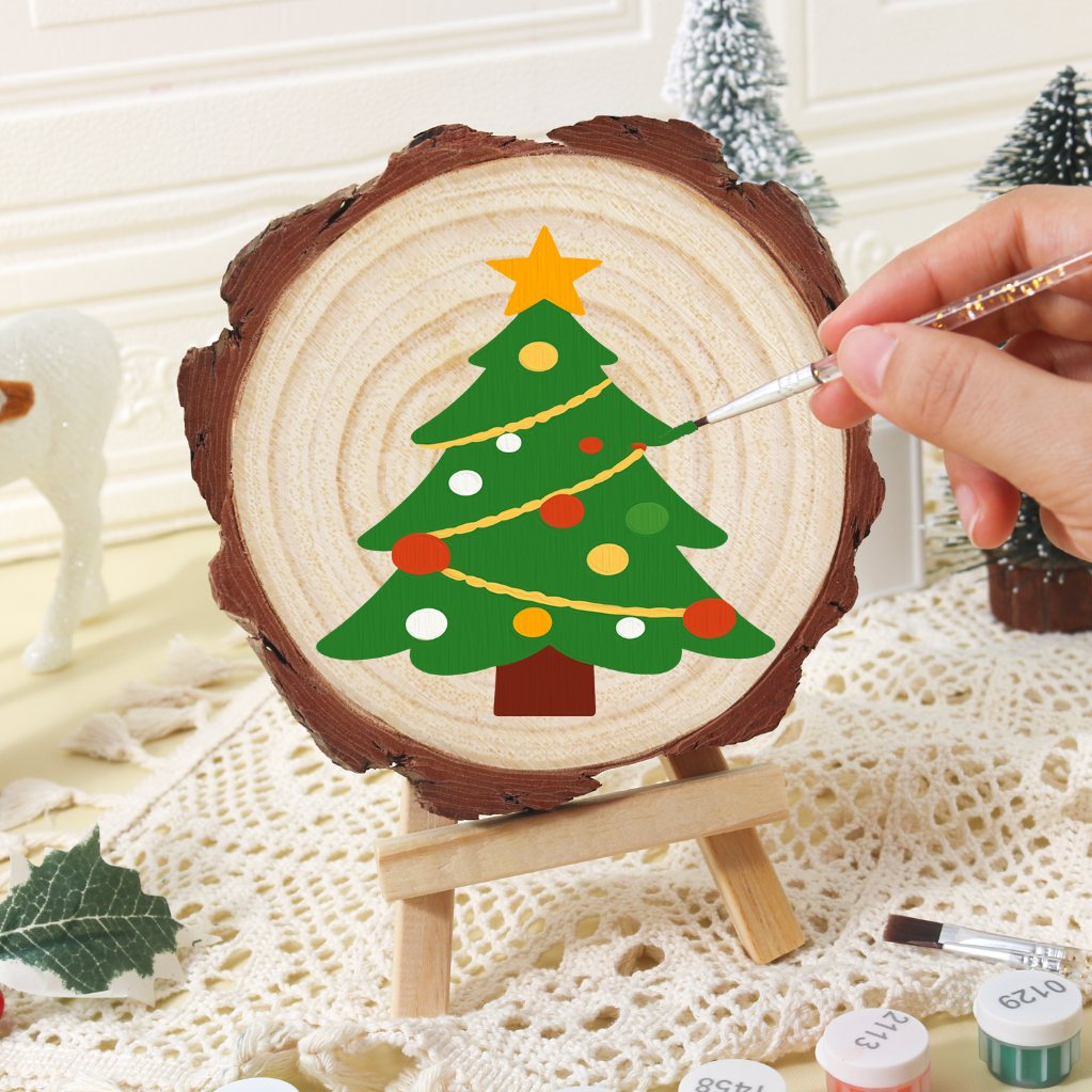 Rondelle de bois à peindre par numéro Petit Sapin de Noël, vue 4, Maison Artsen