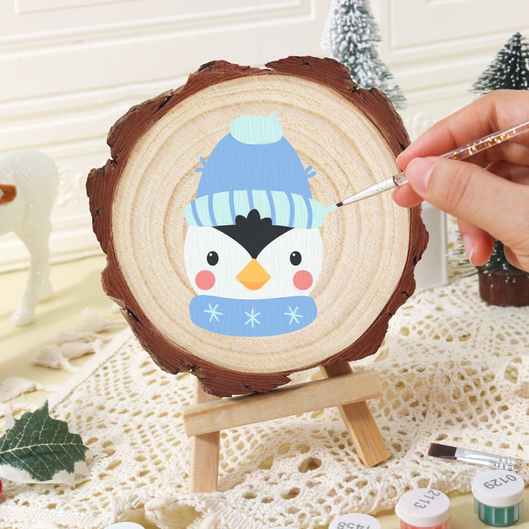 Rondelle de bois à peindre par numéro Petit Pingouin d'Hiver, vue 5, Maison Artsen
