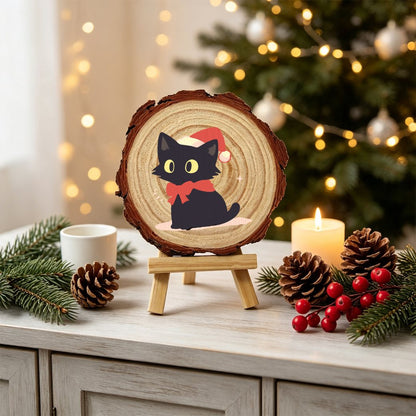 Rondelle de bois à peindre par numéro Chaton au Bonnet de Noël, vue 3, Maison Artsen