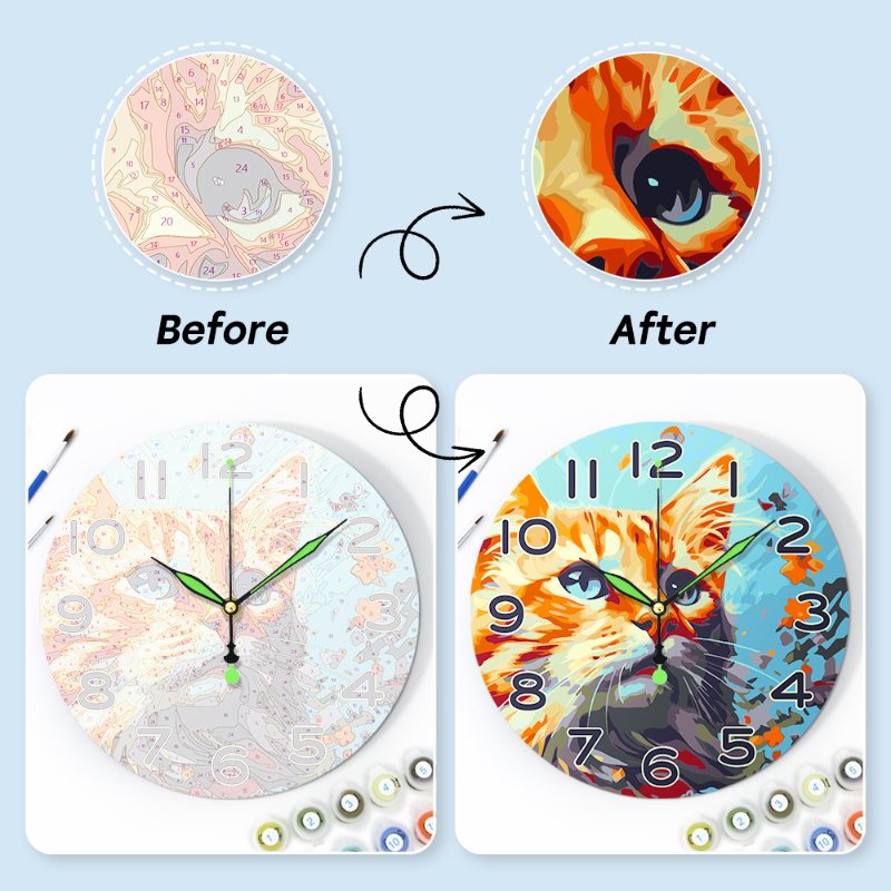 Horloge à peindre par numéro Chat Roux, vue 9, Maison Artsen