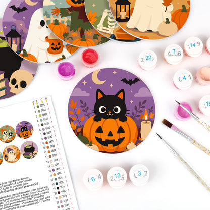 Sous-verres à peindre par numéro Halloween Douillet, vue 4, Maison Artsen