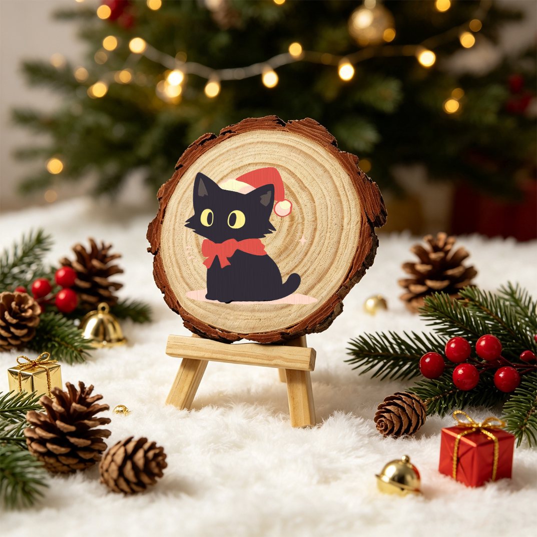 Rondelle de bois à peindre par numéro Chaton au Bonnet de Noël, vue 4, Maison Artsen
