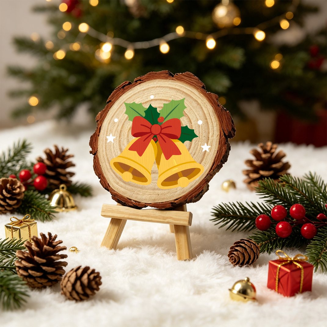 Rondelle de bois à peindre par numéro Clochettes de Noël, vue 3, Maison Artsen