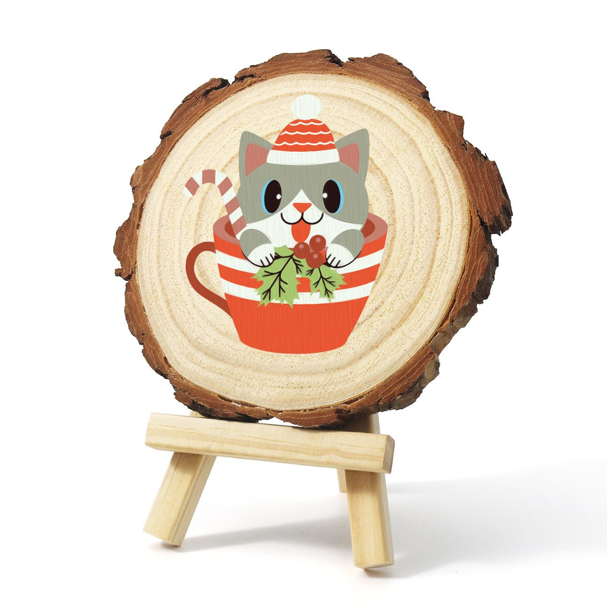 Rondelle de bois à peindre par numéro Chaton dans sa Tasse, vue 2, Maison Artsen