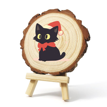 Rondelle de bois à peindre par numéro Chaton au Bonnet de Noël, vue 2, Maison Artsen