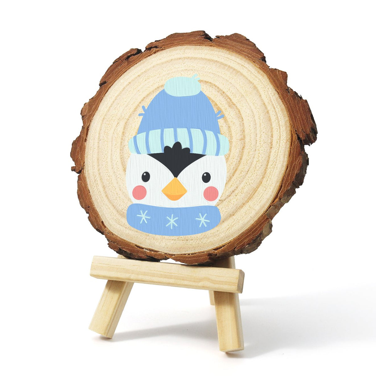 Rondelle de bois à peindre par numéro Petit Pingouin d'Hiver, vue 2, Maison Artsen