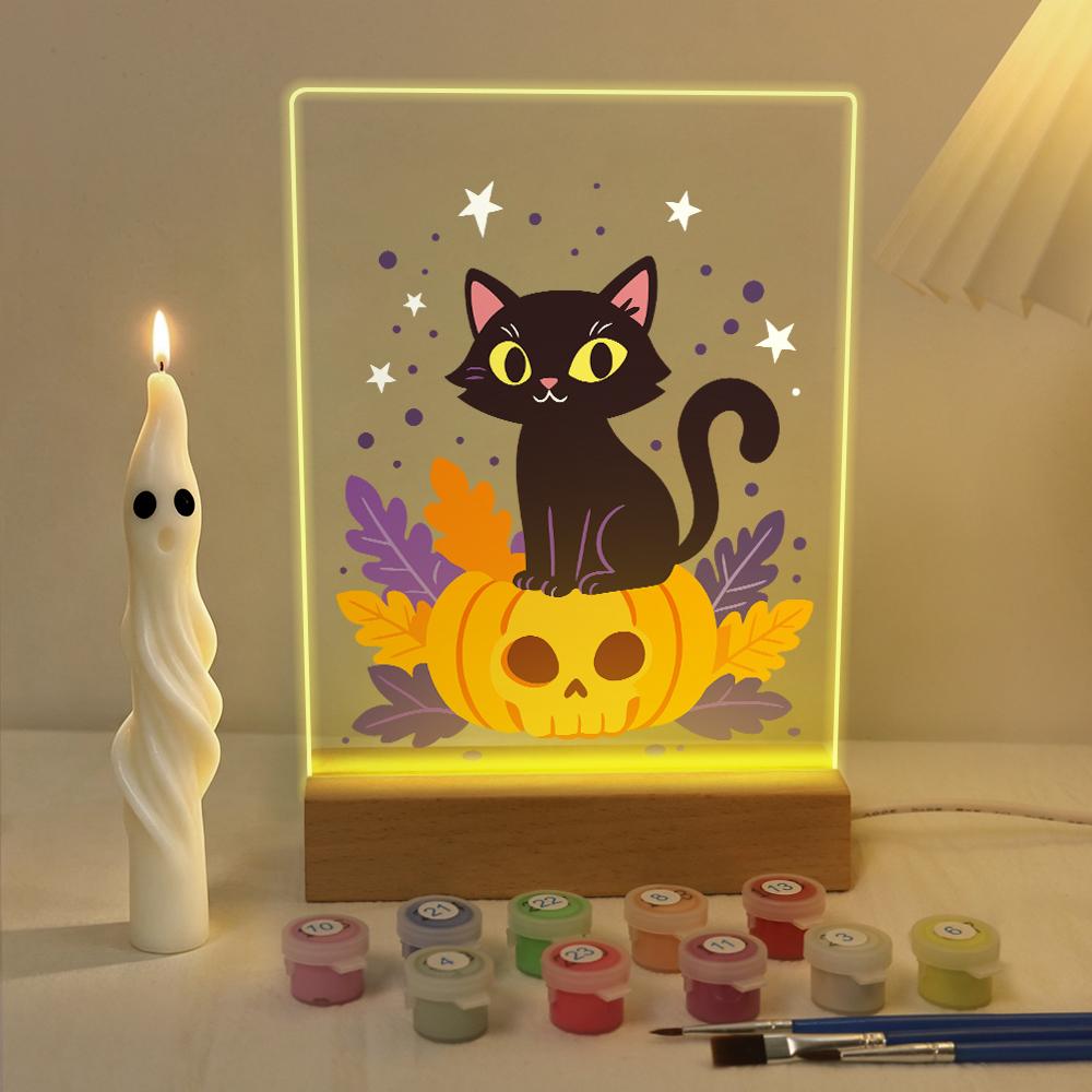 Lampe à peindre par numéro Chat sur sa Citrouille, vue 2, Maison Artsen
