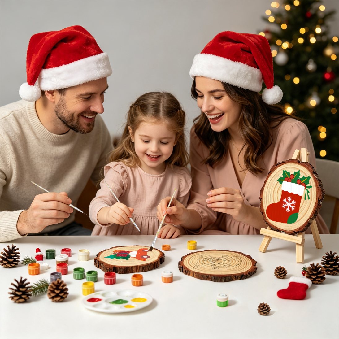 Rondelle de bois à peindre par numéro Chaussette de Noël au Houx, vue 8, Maison Artsen