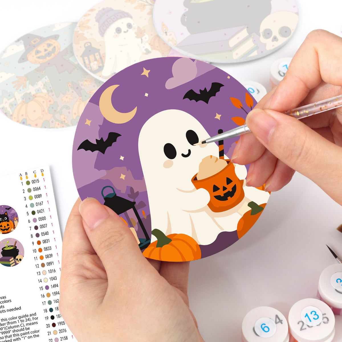 Sous-verres à peindre par numéro Halloween Douillet, vue 3, Maison Artsen