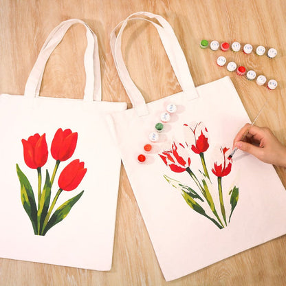 Tote bag à peindre par numéro Tulipes Rouges, vue 2, Maison Artsen