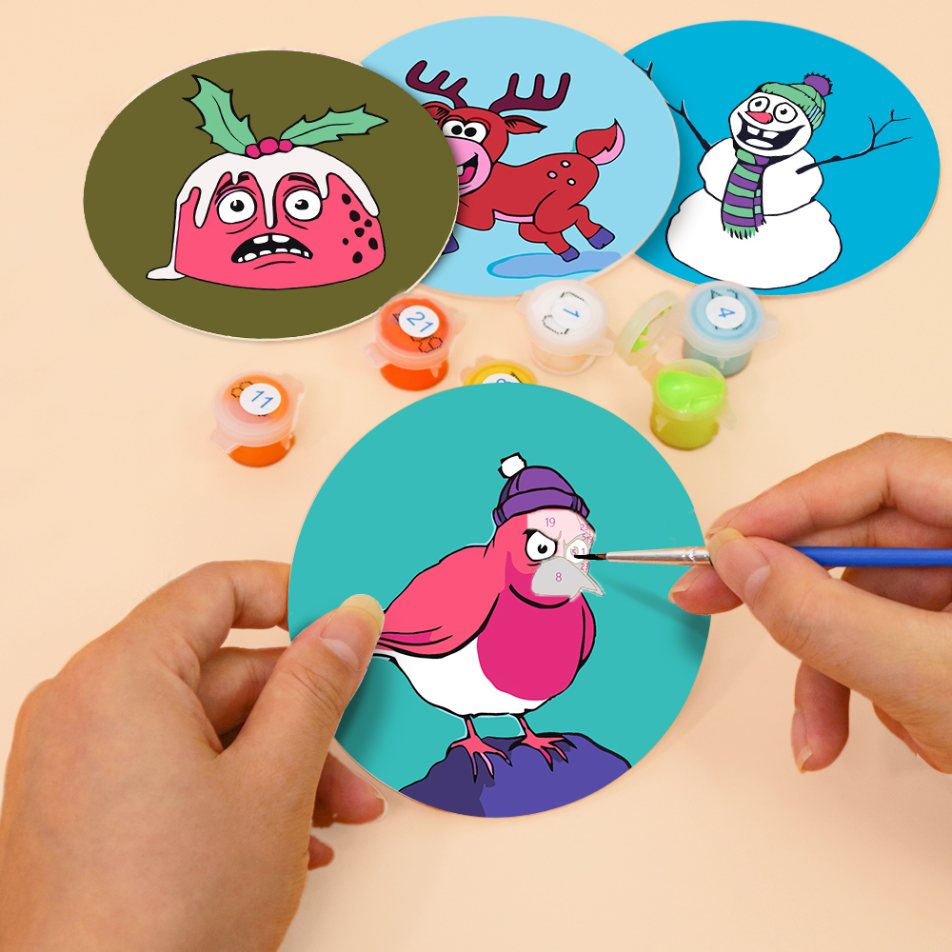 Sous-verres à peindre par numéro Noël Loufoque, vue 5, Maison Artsen