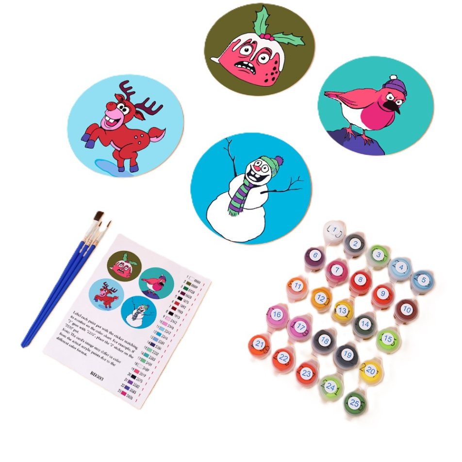 Sous-verres à peindre par numéro Noël Loufoque, vue 8, Maison Artsen