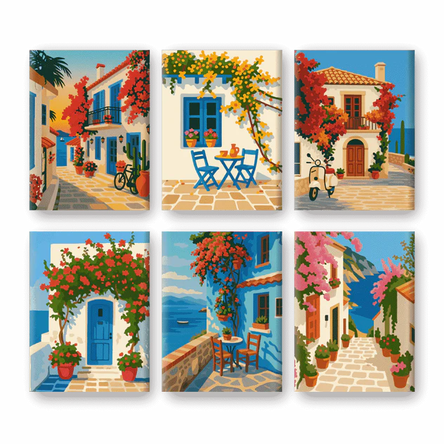 Coffret “Village en mer” – 6 peintures par numéro