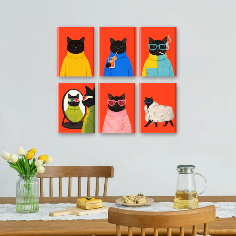 Peintures par numéro Chat Noir Élégant en décoration murale – sur le thème des animaux – Maison Artsen