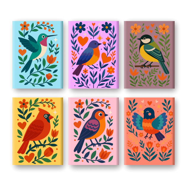 Coffret 6 peintures par numéro Piou-piou – sur le thème des oiseaux – Maison Artsen