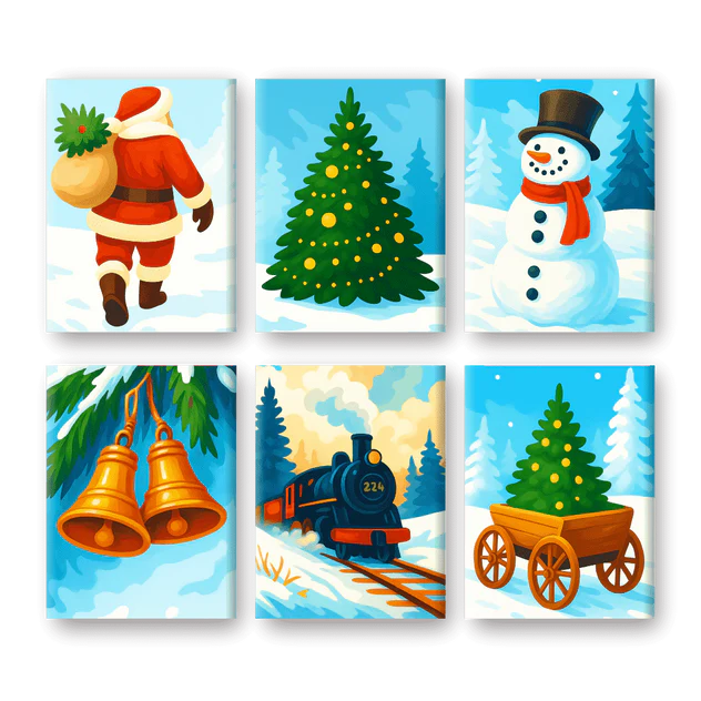 Coffret 6 peintures par numéro Noël sous la neige – pour un Noël magique – Maison Artsen