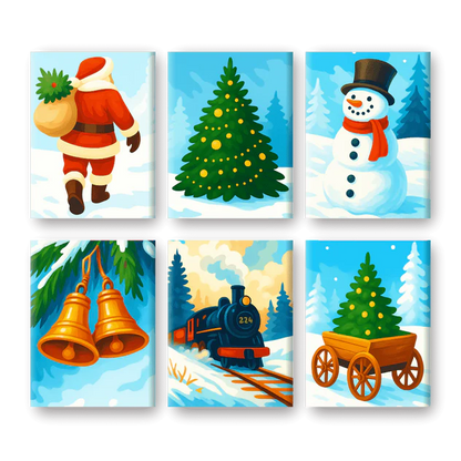 Coffret de 6 peintures par numéro “Noël sous la neige”