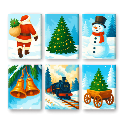 Coffret de 6 peintures par numéro “Noël sous la neige”