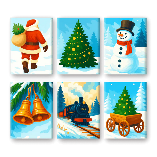 Coffret de 6 peintures par numéro “Noël sous la neige”