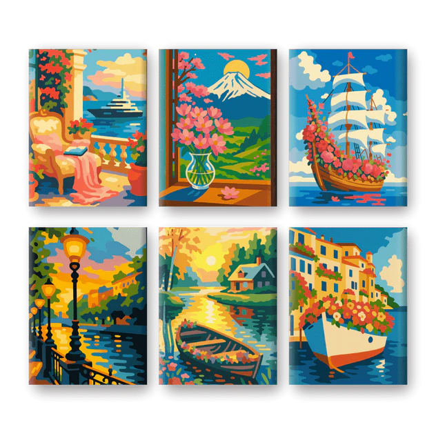 Coffret “Bateaux fleuris” – 6 peintures par numéro