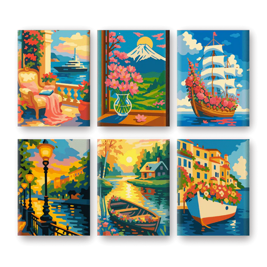 Coffret de 6 peintures par numéro “Bateaux fleuris”