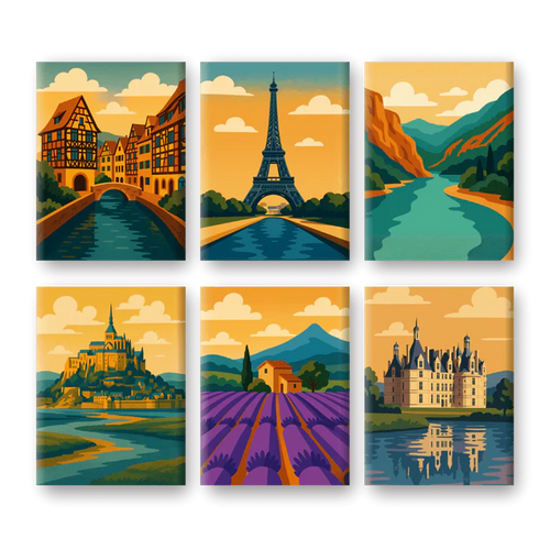 Coffret “Paysages Français” – 6 peintures par numéro
