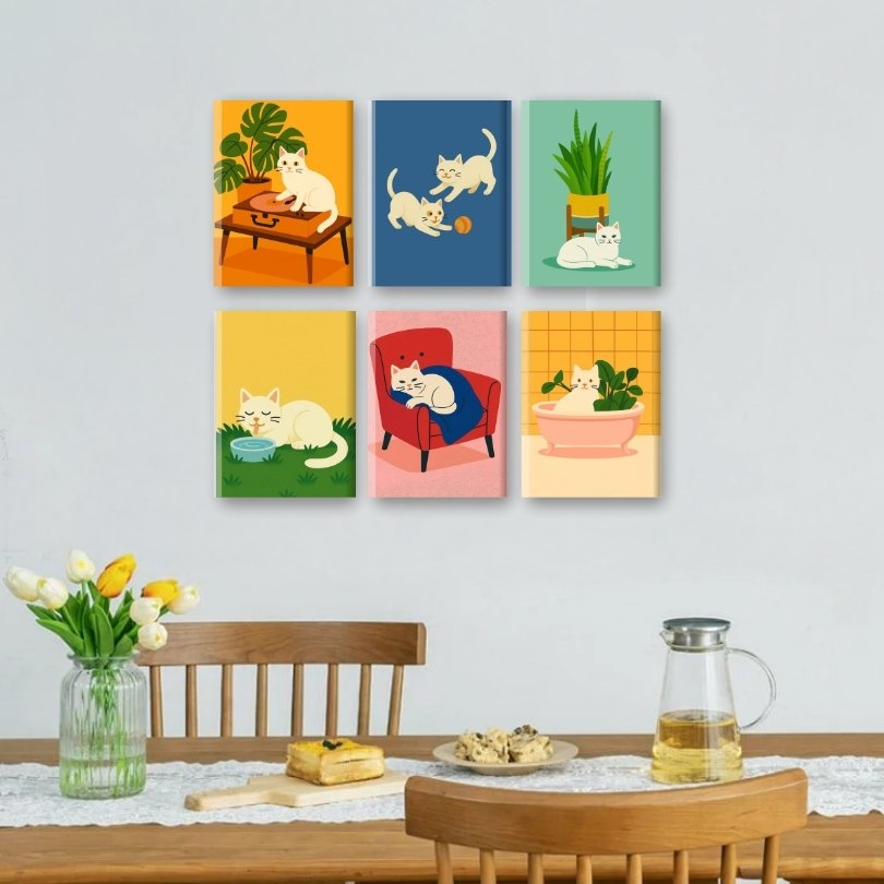 Coffret “Petit Chat Blanc” – 6 peintures par numéro