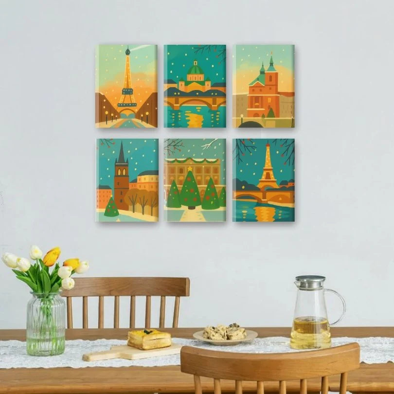 Coffret de 6 peintures par numéro “Paris à Noël”
