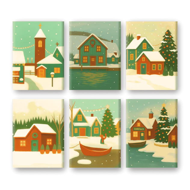 Coffret de 6 peintures par numéro “Village enneigé”