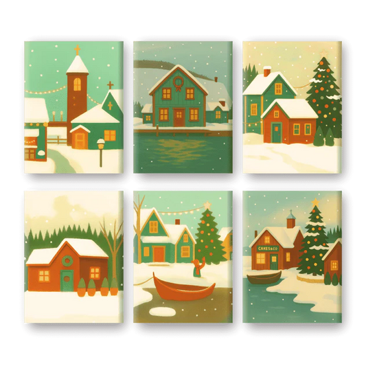 Coffret de 6 peintures par numéro “Village enneigé”