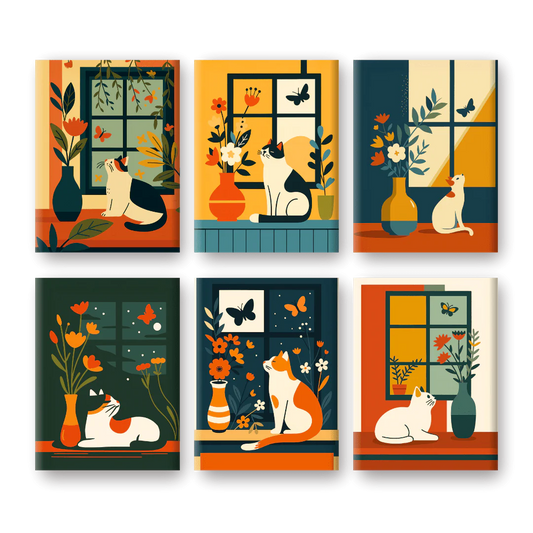 Coffret “Chats à la fenêtre” – 6 peintures par numéro