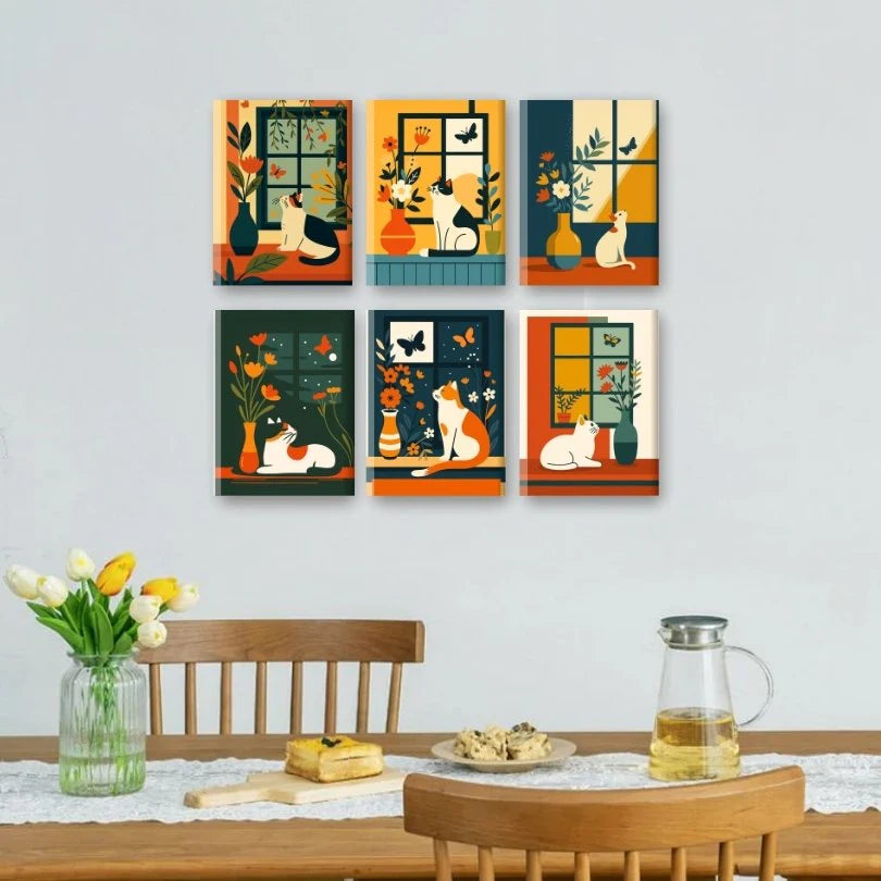 Peintures par numéro Chats à la fenêtre en décoration murale – sur le thème des animaux – Maison Artsen