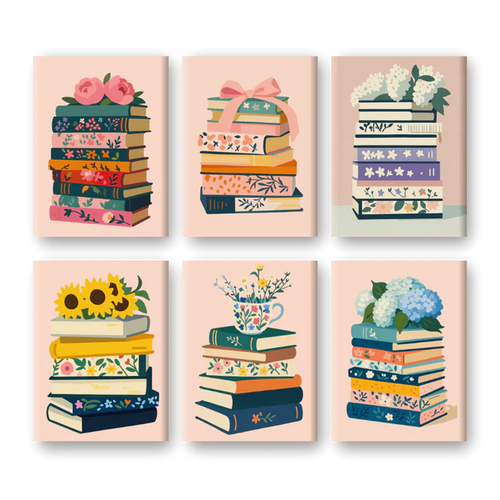 Coffret “Livres & Fleurs” – 6 peintures par numéro