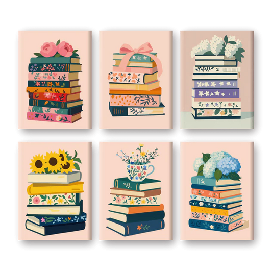 Coffret de 6 peintures par numéro “Livres & Fleurs”
