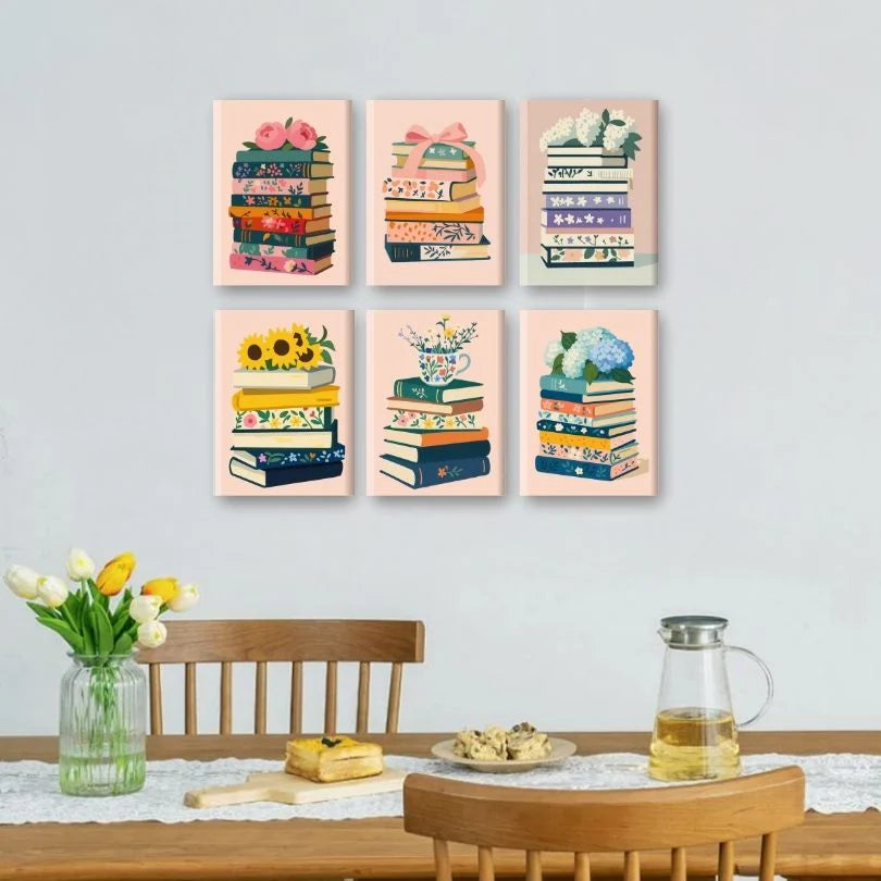 Peintures par numéro Livres & Fleurs en décoration murale – sur le thème des livres et des fleurs – Maison Artsen