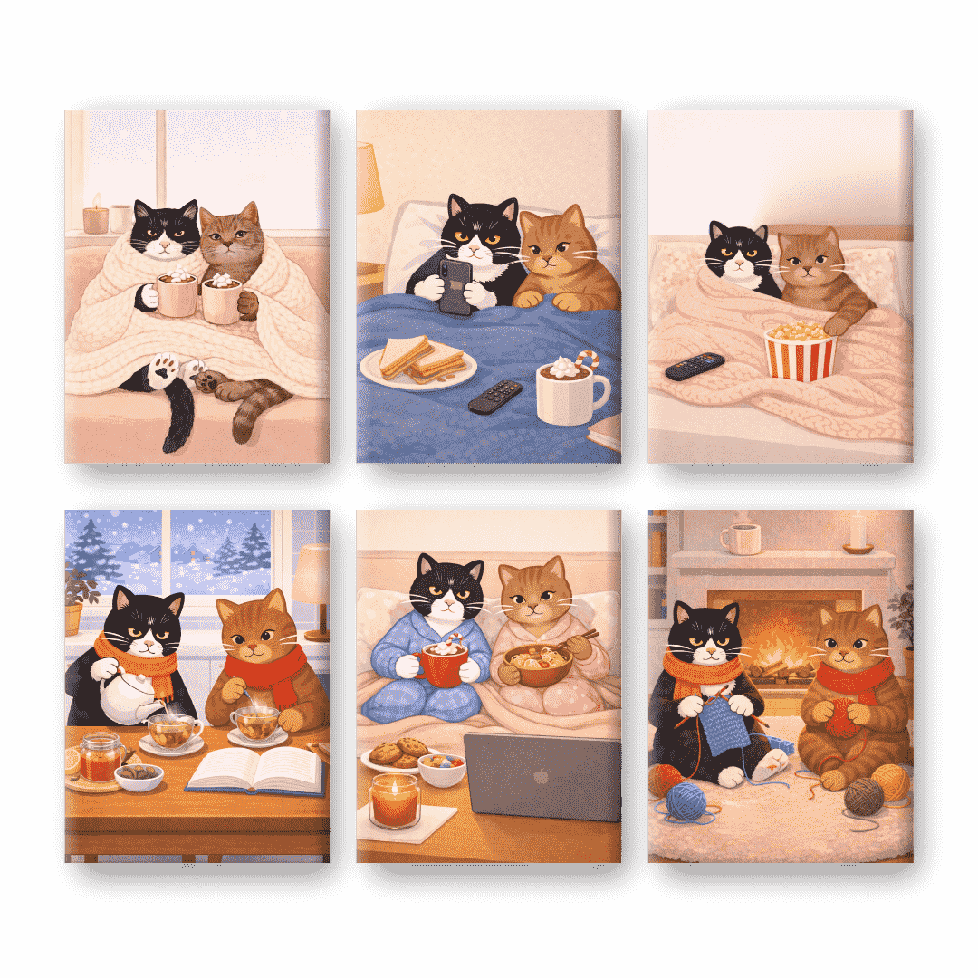 Coffret 6 peintures par numéro Chats Cozy – sur le thème des chats – Maison Artsen