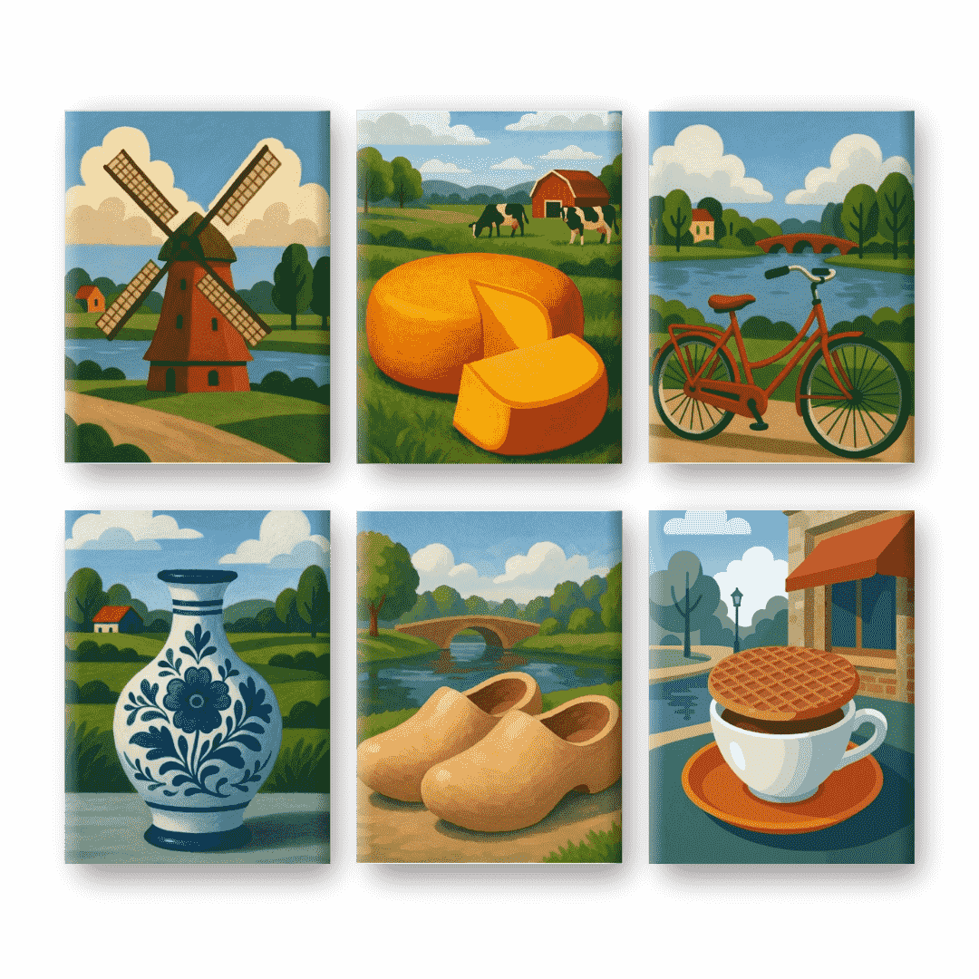 Coffret 6 peintures par numéro Univers Hollandais – inspiré des Pays-Bas – Maison Artsen