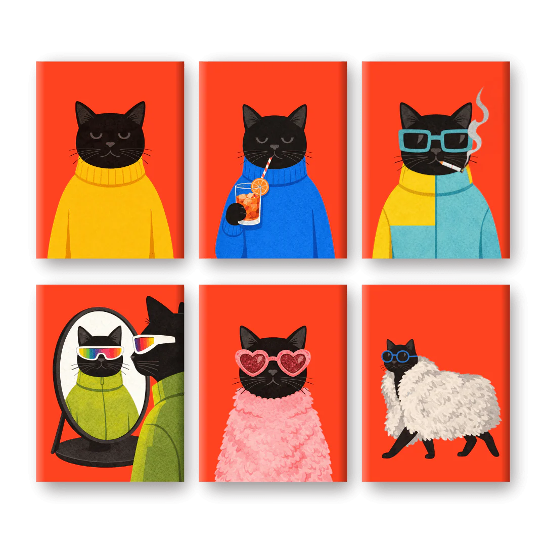 Coffret 6 peintures par numéro Chat Noir Élégant – sur le thème des animaux – Maison Artsen