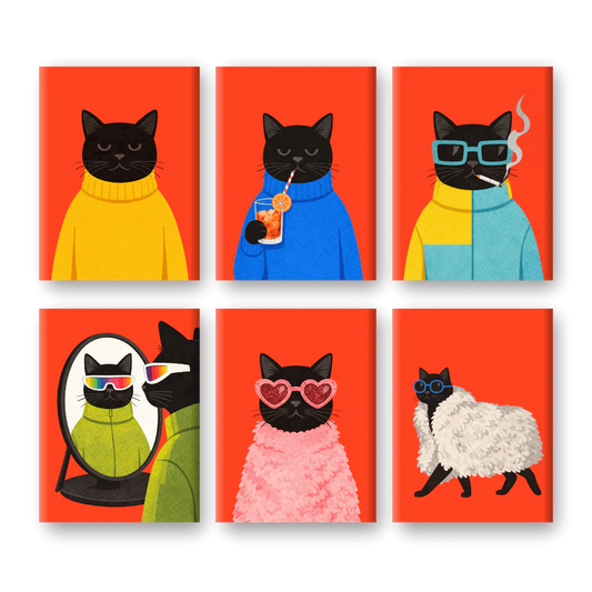 Coffret “Chat Noir Élégant” – 6 peintures par numéro
