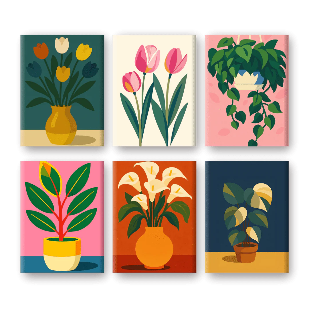 Coffret 6 peintures par numéro Plantes, Fleurs & Couleurs – sur le thème de la nature – Maison Artsen