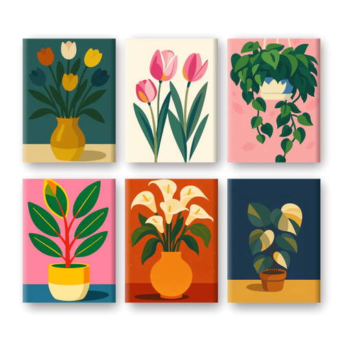 Coffret “Plantes, Fleurs & Couleurs” – 6 peintures par numéro