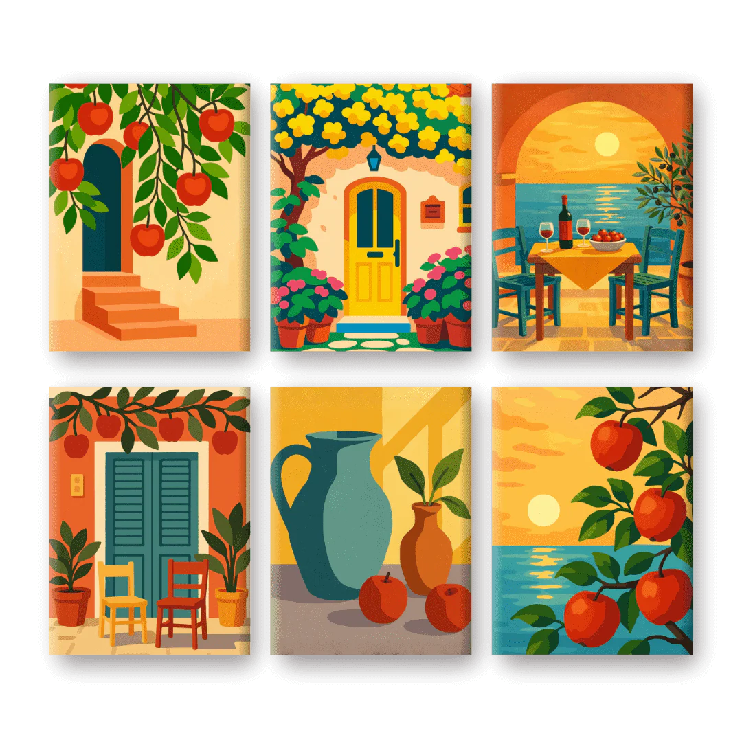 Coffret 6 peintures par numéro Moments Italiens – aux paysages inspirants – Maison Artsen