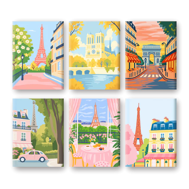 Coffret 6 peintures par numéro Paris est magique – pour un Paris féérique – Maison Artsen
