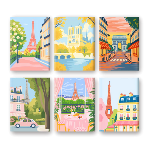 Coffret de 6 peintures par numéro “Paris est magique”