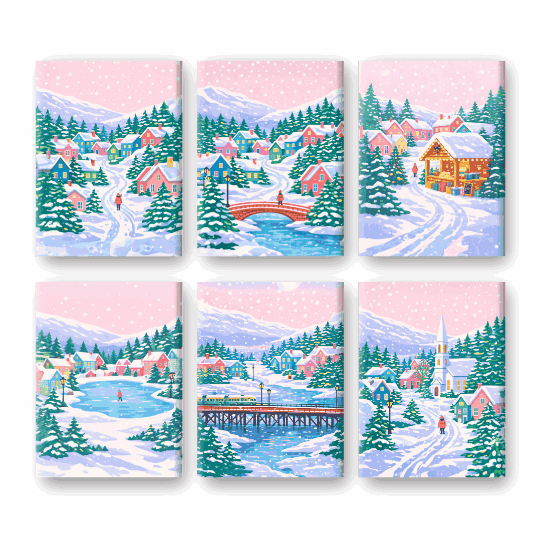 Coffret “Village sous la neige” – 6 peintures par numéro
