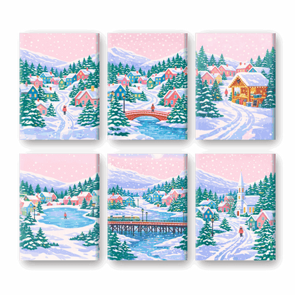 Coffret “Village sous la neige” – 6 peintures par numéro