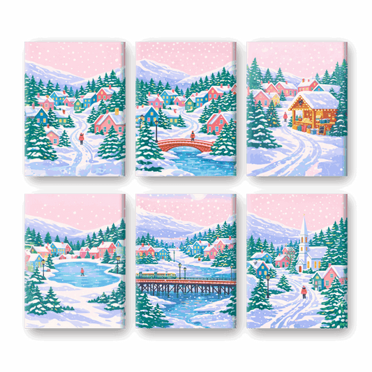 Coffret “Village sous la neige” – 6 peintures par numéro